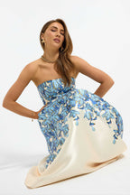 Lola Strapless Midi Dress in Bluebell Floral