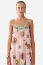 Long Tiered Dress with Bow Ties in Painted Prayers