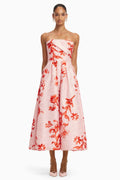 Lynn Jacquard Bustier Midi Dress in Magnolia Print