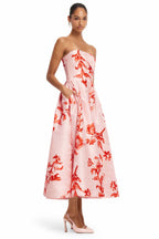 Lynn Jacquard Bustier Midi Dress in Magnolia Print