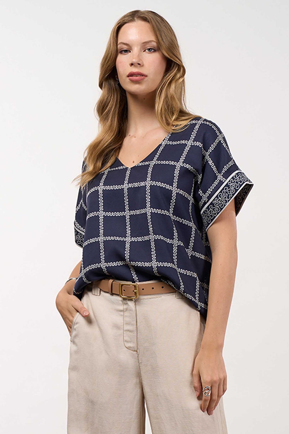 Lyrical Top in Navy Bone
