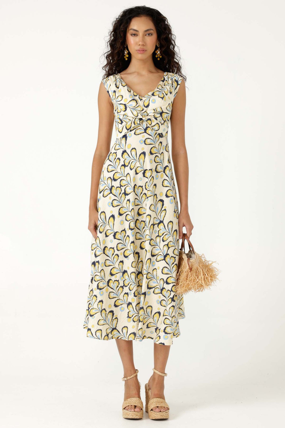 Macedonia Midi Dress in Lemon Cream Blue