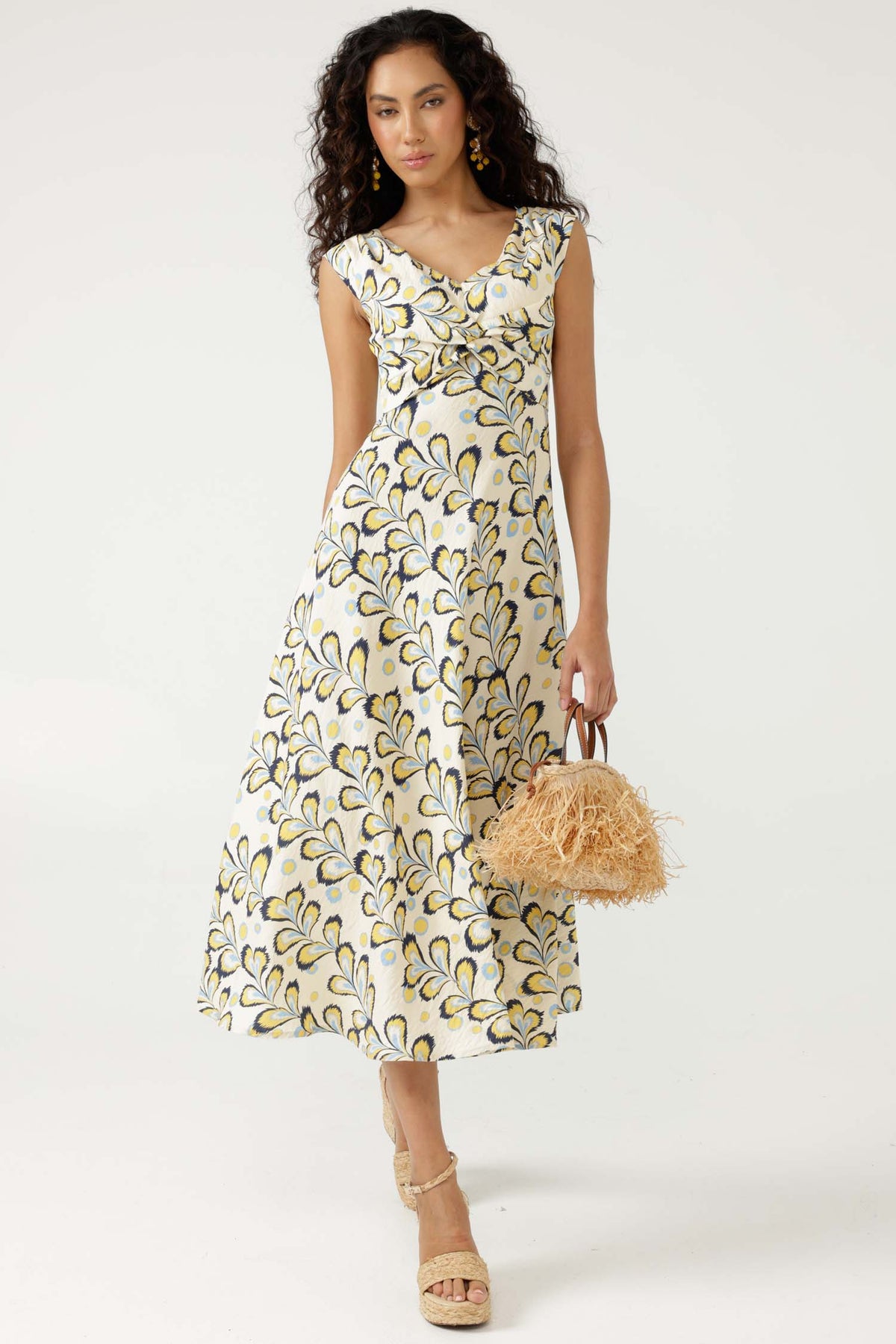 Macedonia Midi Dress in Lemon Cream Blue