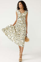 Macedonia Midi Dress in Lemon Cream Blue
