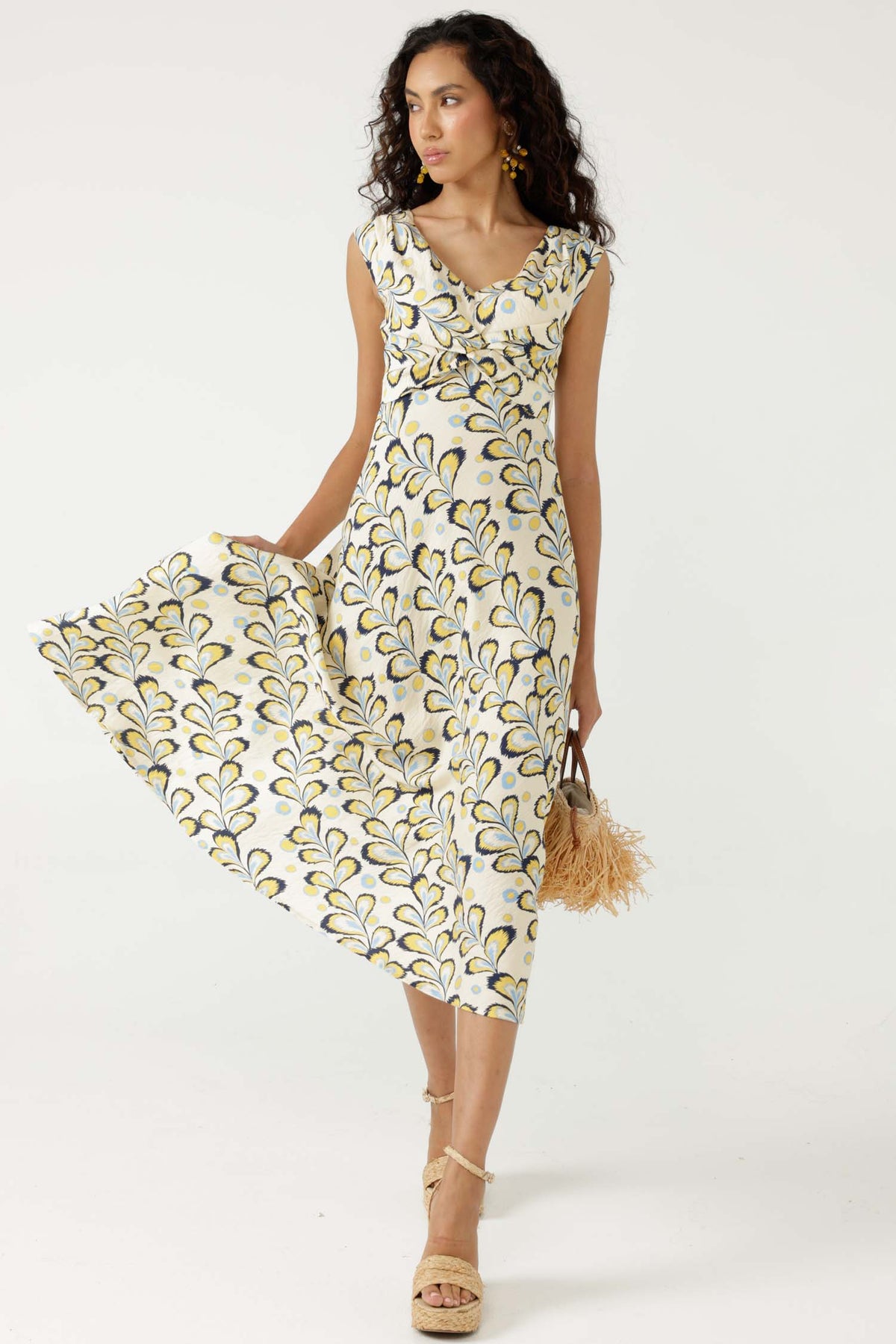 Macedonia Midi Dress in Lemon Cream Blue