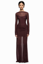 Marabou L/S Maxi Dress in Aubergine