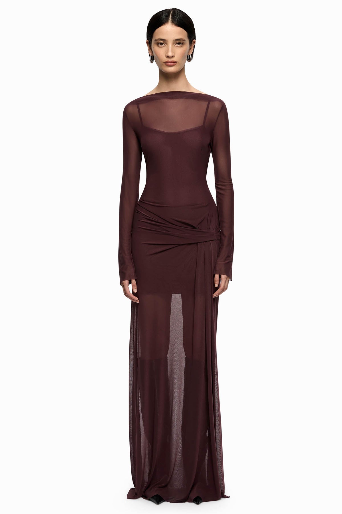 Marabou L/S Maxi Dress in Aubergine