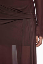 Marabou L/S Maxi Dress in Aubergine