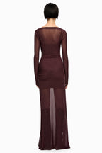 Marabou L/S Maxi Dress in Aubergine