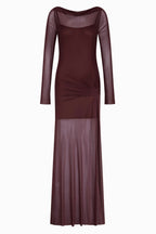 Marabou L/S Maxi Dress in Aubergine