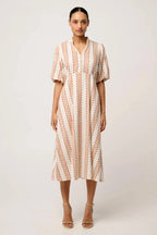 Marcelle Braided Trim Dress in Gilded Frond