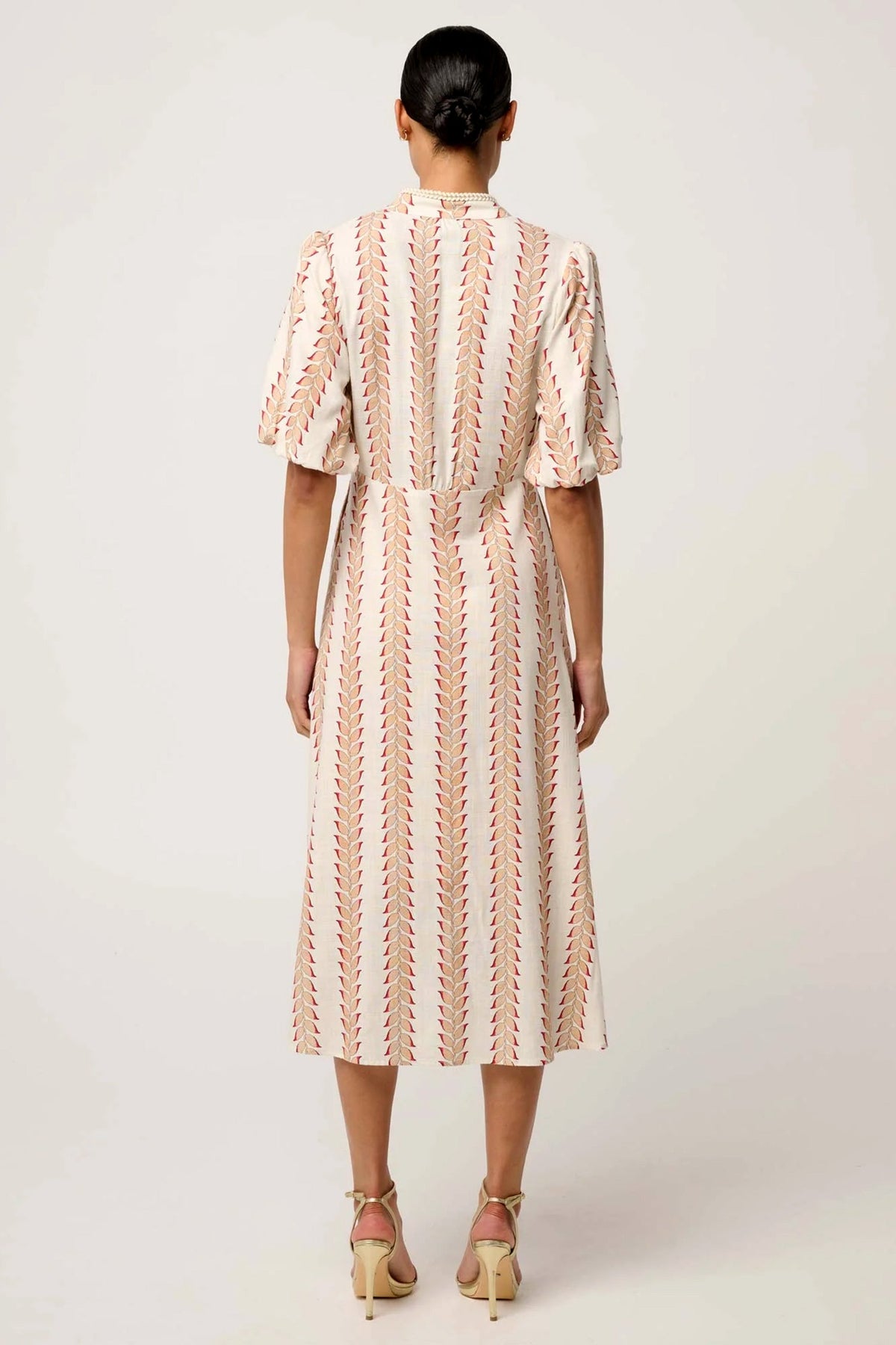 Marcelle Braided Trim Dress in Gilded Frond