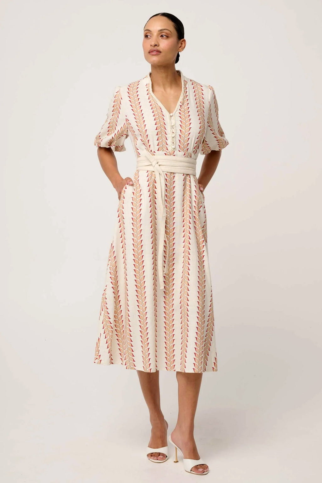 Marcelle Braided Trim Dress in Gilded Frond