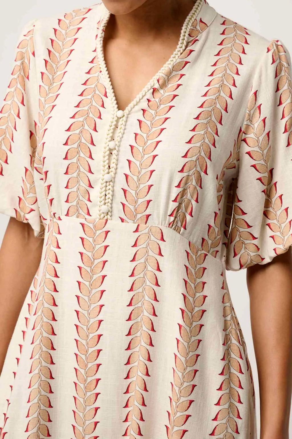 Marcelle Braided Trim Dress in Gilded Frond