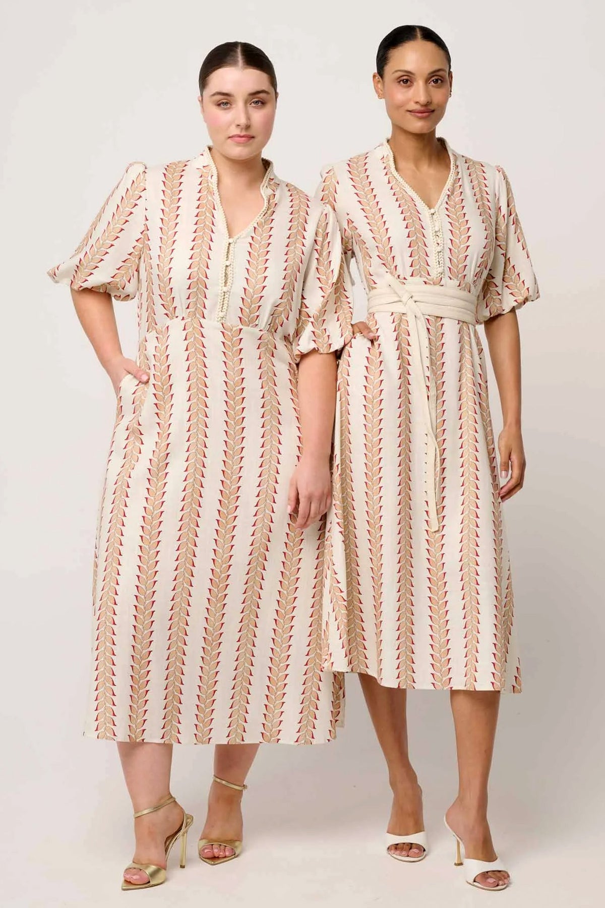 Marcelle Braided Trim Dress in Gilded Frond