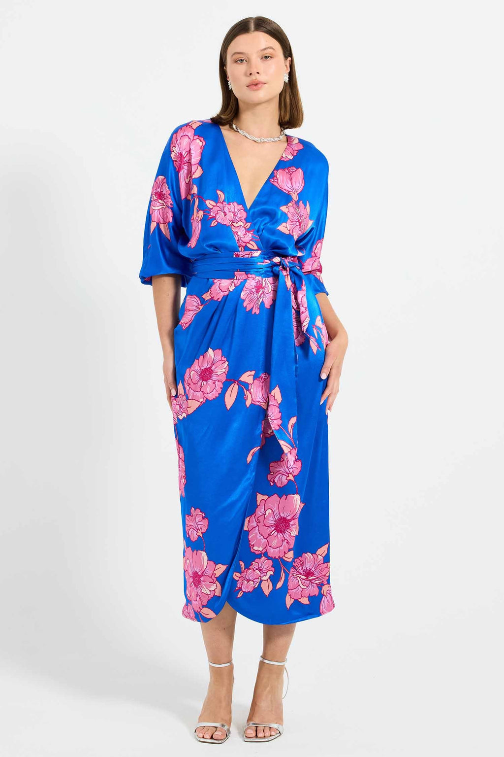 Margot Wrap Midi Dress in Cobalt Floral | FINAL SALE