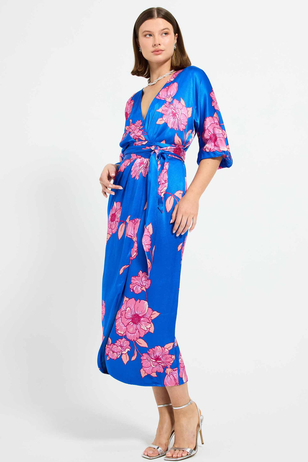 Margot Wrap Midi Dress in Cobalt Floral | FINAL SALE