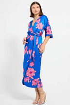 Margot Wrap Midi Dress in Cobalt Floral | FINAL SALE
