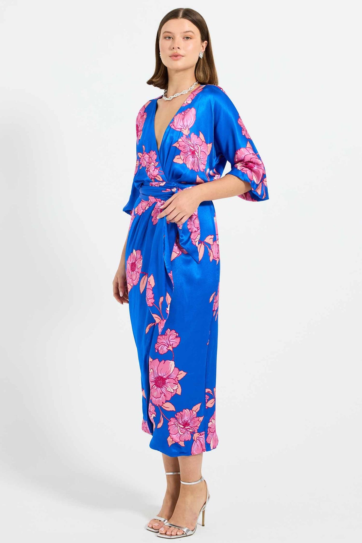 Margot Wrap Midi Dress in Cobalt Floral | FINAL SALE
