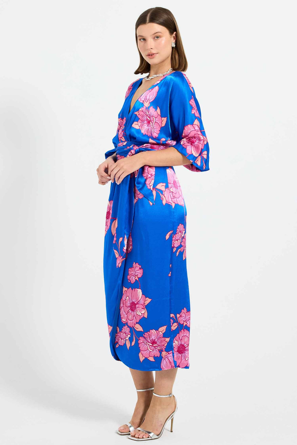 Margot Wrap Midi Dress in Cobalt Floral | FINAL SALE
