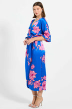 Margot Wrap Midi Dress in Cobalt Floral | FINAL SALE