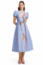 Marguerite Short Sleeve Midi Dress in Rose Periwinkle