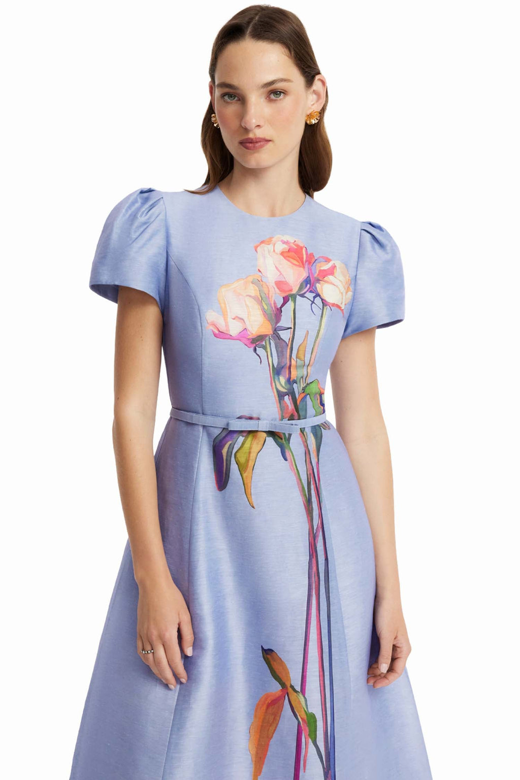 Marguerite Short Sleeve Midi Dress in Rose Periwinkle