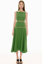 Marlin Raffia Trim Dress in Green | FINAL SALE