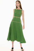 Marlin Raffia Trim Dress in Green | FINAL SALE