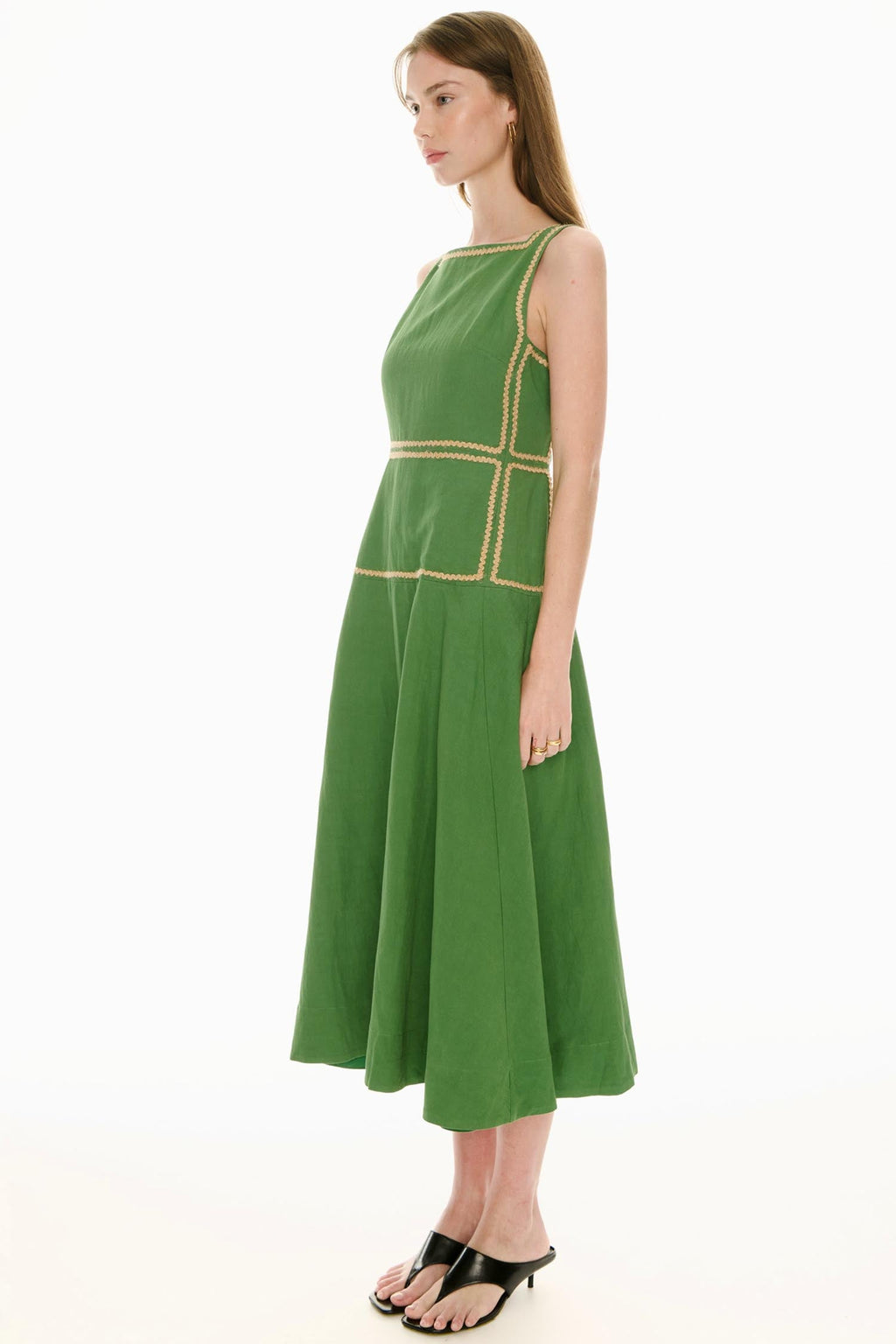 Marlin Raffia Trim Dress in Green | FINAL SALE