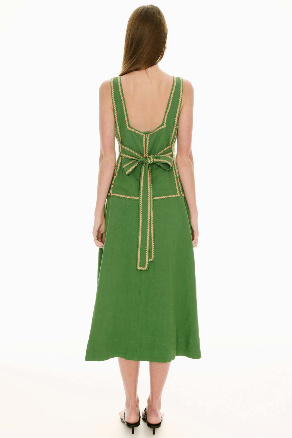 Marlin Raffia Trim Dress in Green | FINAL SALE