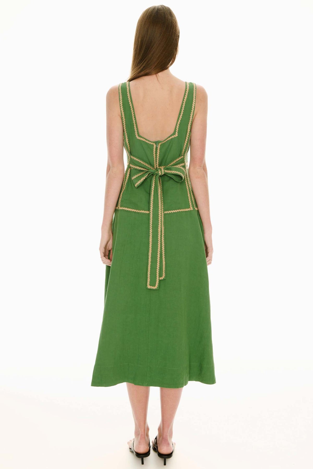 Marlin Raffia Trim Dress in Green | FINAL SALE