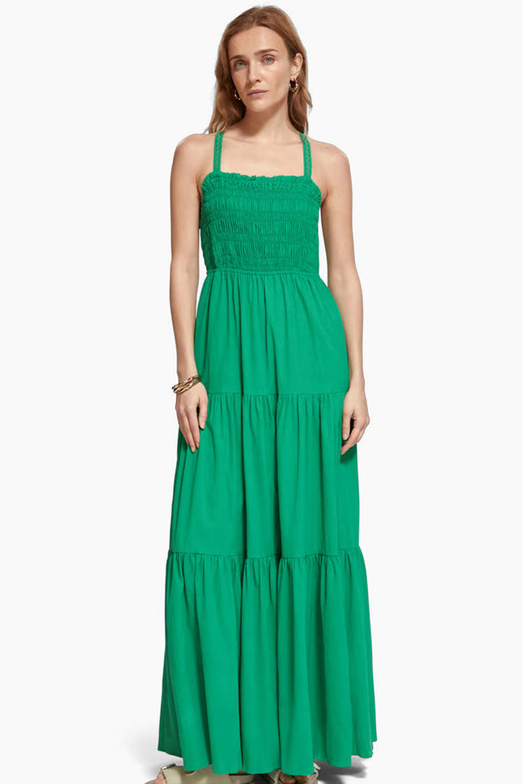 Maxi Dress w Smock Detail in Scuba Green | FINAL SALE