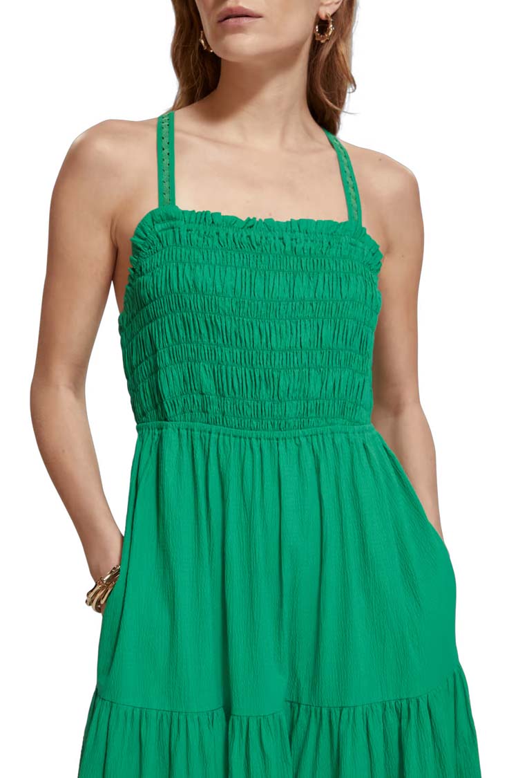 Maxi Dress w Smock Detail in Scuba Green | FINAL SALE