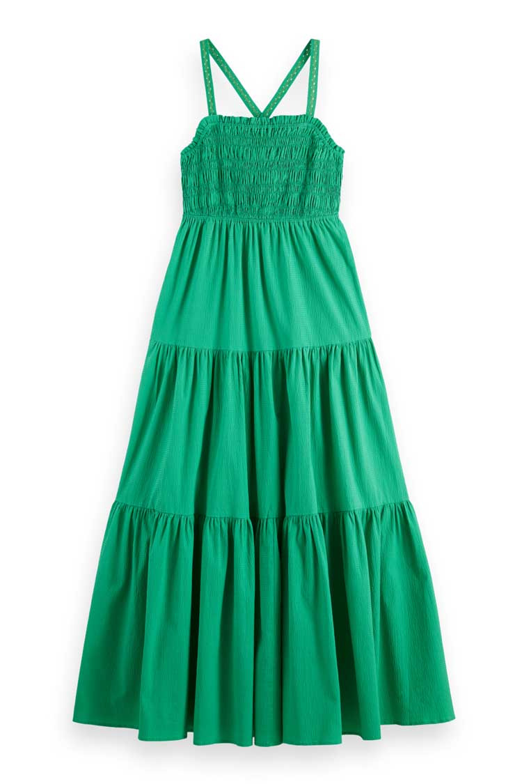 Maxi Dress w Smock Detail in Scuba Green | FINAL SALE