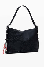 Sierra Embroidered Faux Leather Bag in Black