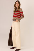 Meira Stripe Polo Knit in Cedar/Red