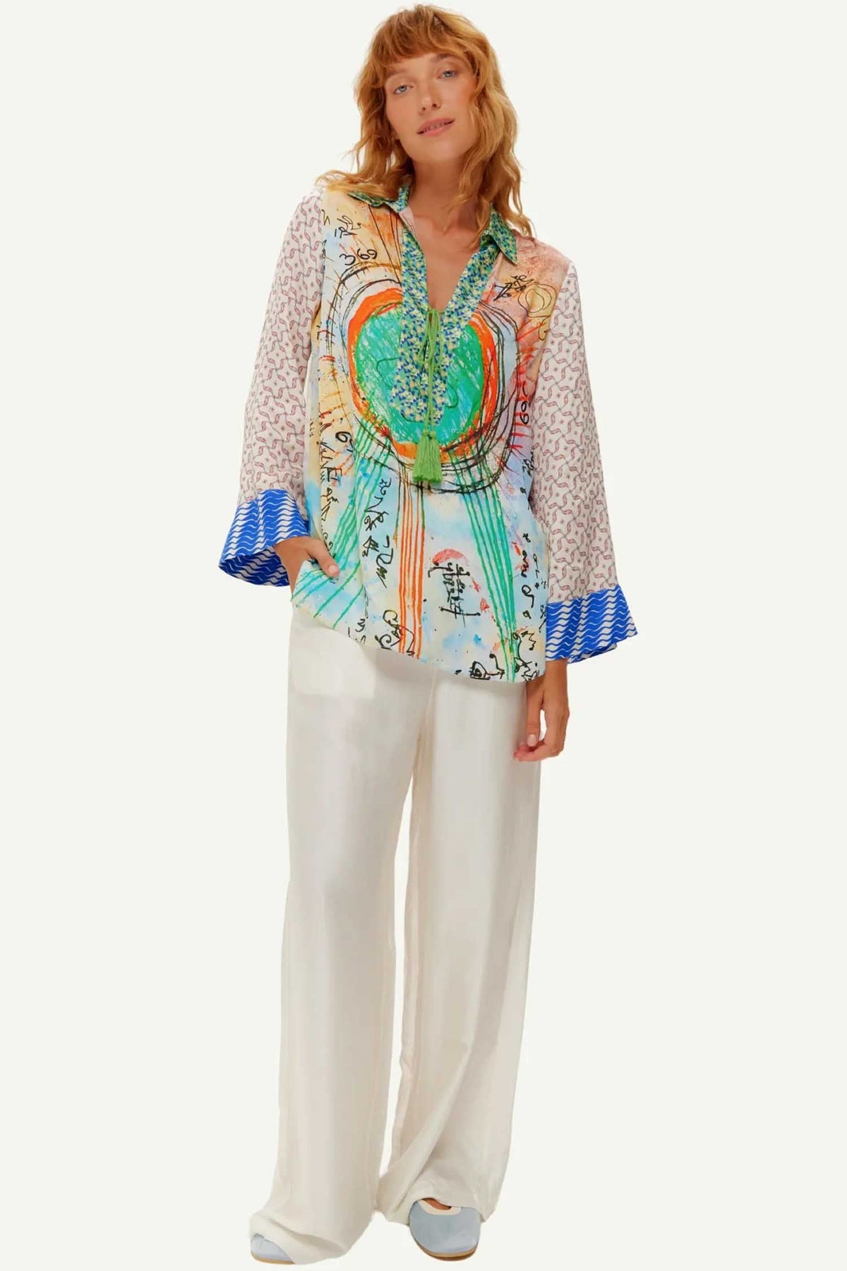 Mia String Tie Collar Blouse in Runic Whisper