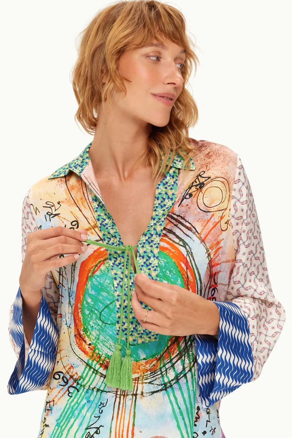Mia String Tie Collar Blouse in Runic Whisper
