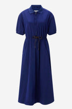 Midi Dress with Drawstring Waist in Midnight Blue