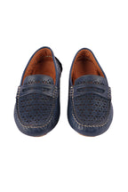Mimi Laser-cut Leather Loafers in Navy | FINAL SALE