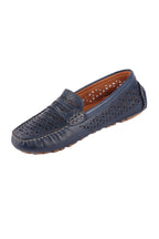 Mimi Laser-cut Leather Loafers in Navy | FINAL SALE