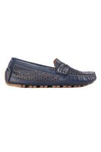 Mimi Laser-cut Leather Loafers in Navy | FINAL SALE