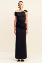 Miro Asymmetrical Gathered Maxi Dress in Black