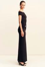 Miro Asymmetrical Gathered Maxi Dress in Black