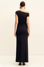 Miro Asymmetrical Gathered Maxi Dress in Black