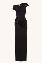 Miro Asymmetrical Gathered Maxi Dress in Black