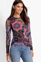 Natalie Long Sleeve Mesh Tee in Padma