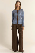 Nesta Check Knit Top in Blue/Chocolate
