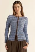 Nesta Check Knit Top in Blue/Chocolate